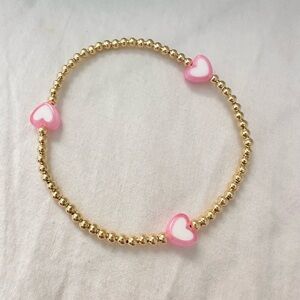 Preppy Pink Hearts Gold Beaded Bracelet 💕